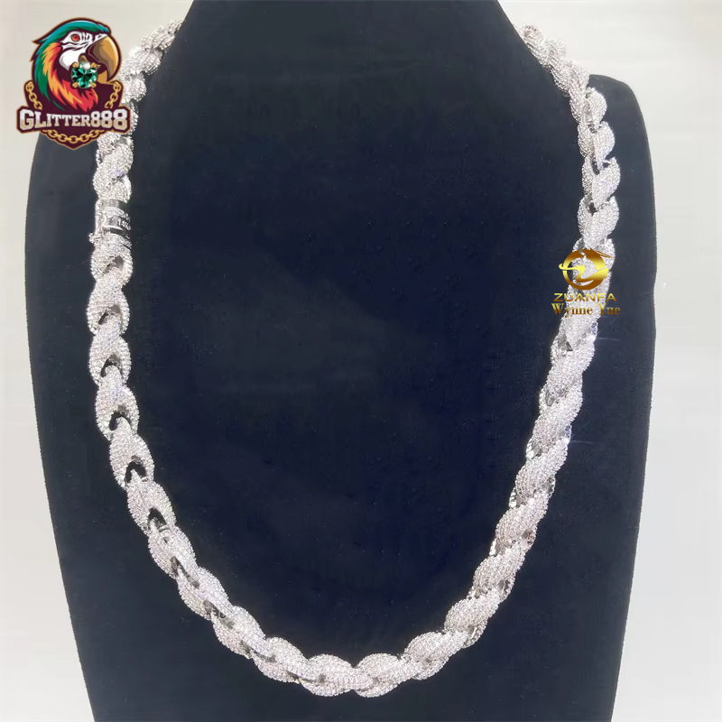Custom Iced Out Rare 10mm 925 Sterling Silver Moissanite Diamond Rope Chain Necklace