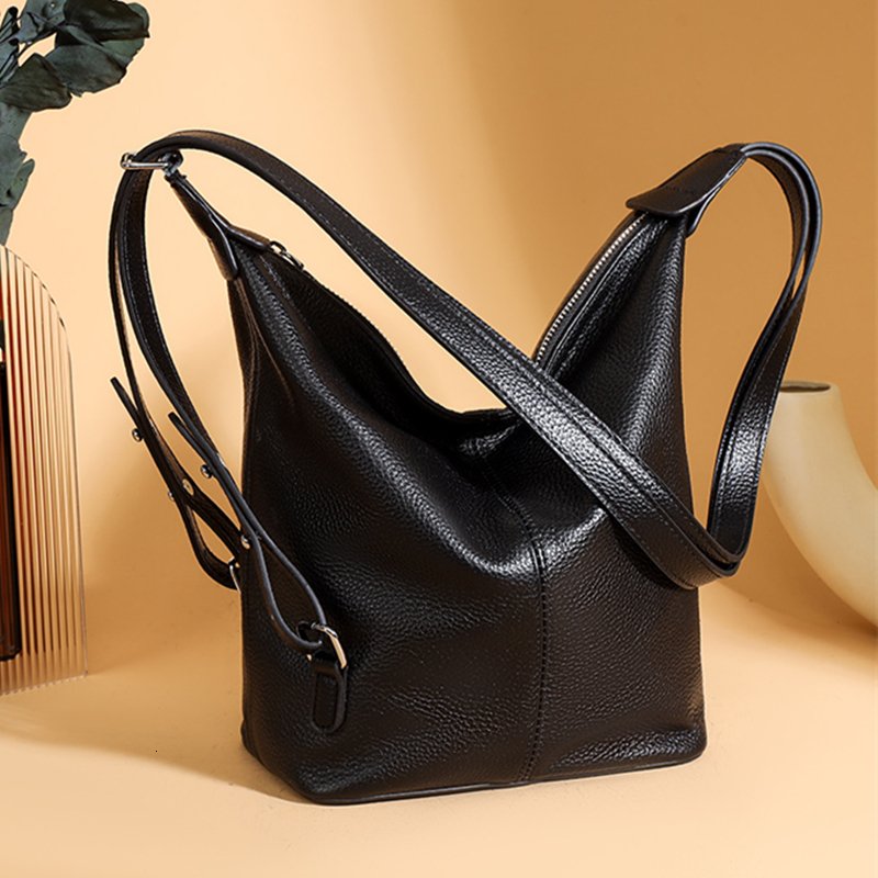 Genuine Bucket Bag Women Shoulder Crossbody Bags 2025 Fashion Female Messenger Tote Sac Luxury Soft Cow Leather Handbags