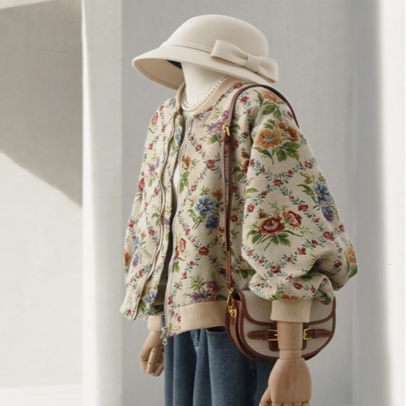Retro Feel Oil Painting Embroidery Jacket Baseball Style Outerwear for Women Autumn Winter Fashionable Straight Cut Short Coat 260916