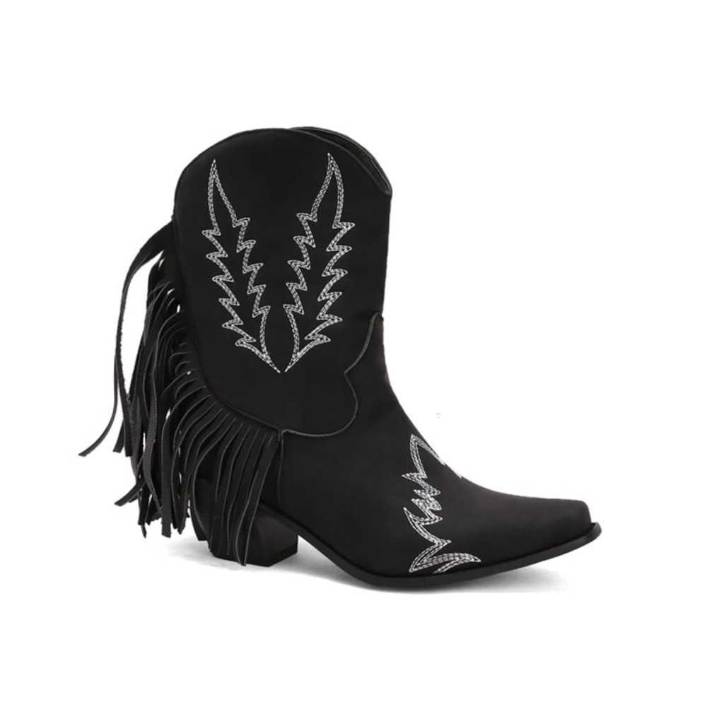 Women Boots BLXQPYT fashion Ankle Tassels Embroider Style Thick High Heels Square Toe Platform Boots Plus Size 46 47 48 W-8 D260917