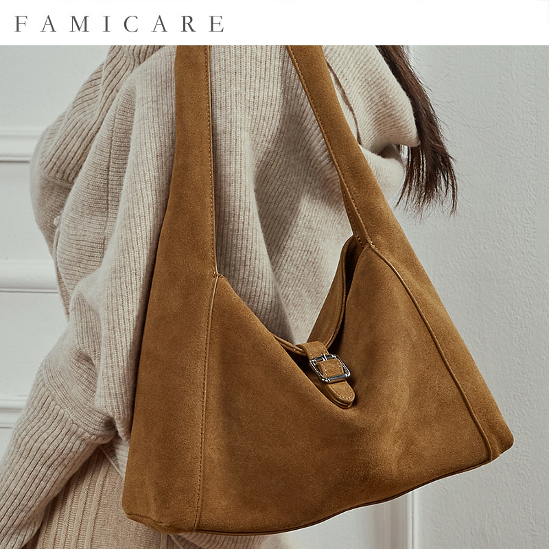 Fall Winter New Suede Leather Underarm Tote Vintage Spacious Single Shoulder Bag Women Minimalist Casual Premium Handbag