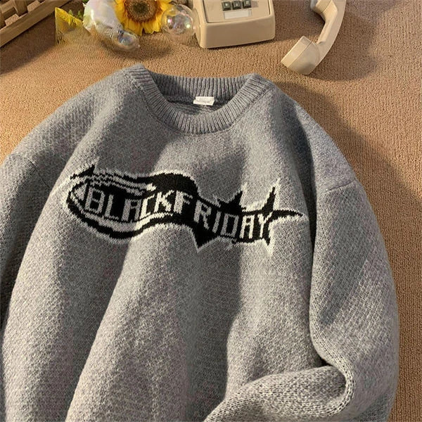 Retro Embroidery Sweater Men Women Autumn Winter Thick American Vintage Letter Pullover High Street Loose Knit Sweater Jacket 260917
