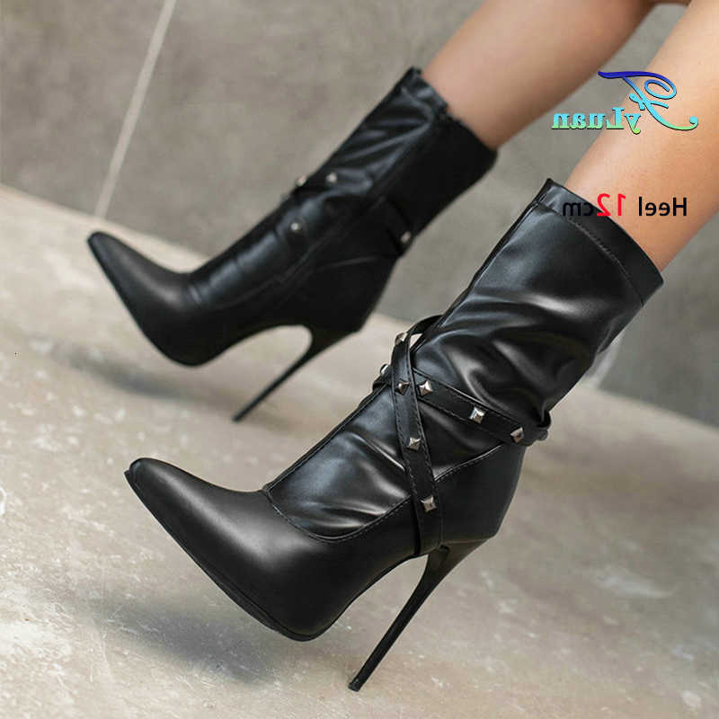 12CM Ultra High Heel Pointed Toe Stiletto Boots Women Ankle Boots fa1 Band T Show Short Booties Winter Female Shoes D260917
