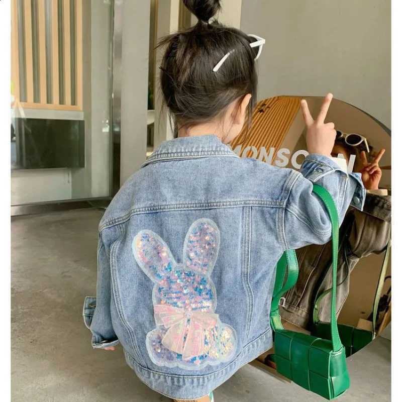 Autumn Girls Fashion Coats Children Spring Trend Rabbit Print Outerwear Kids Outdoor Versatile Long Sleeve Jeans Jacket 2-12YT260916
