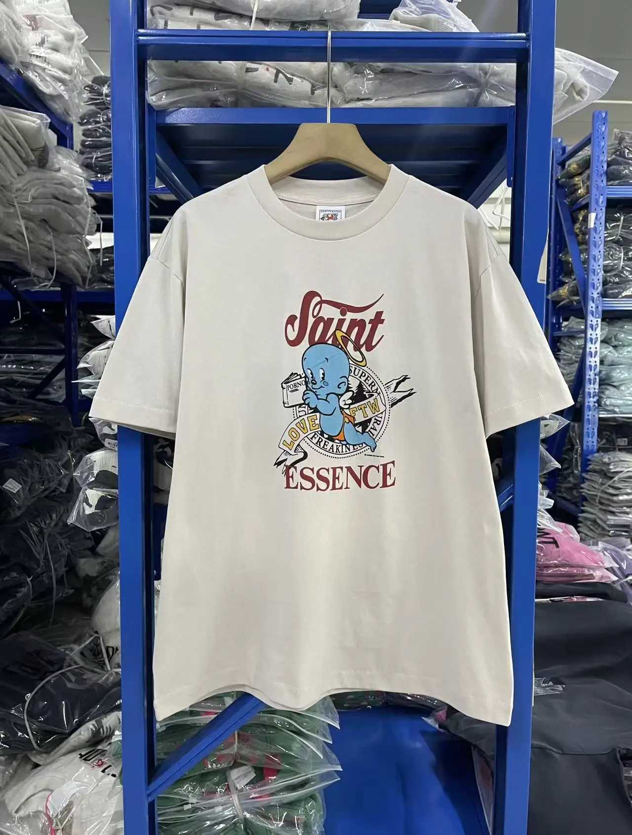 New Summer SAINT Cartoon Children's Pattern Printed Round Neck Short Sleeved High Street Casual Pure Cotton Trendy T-shirt X260916