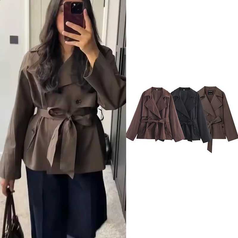Autumn Women's Jackets 2026 New Fashion Short Trench Coats Chic Lapel Loose Elegant Women long-sleeved Warm Autumn Street Jacket C260917