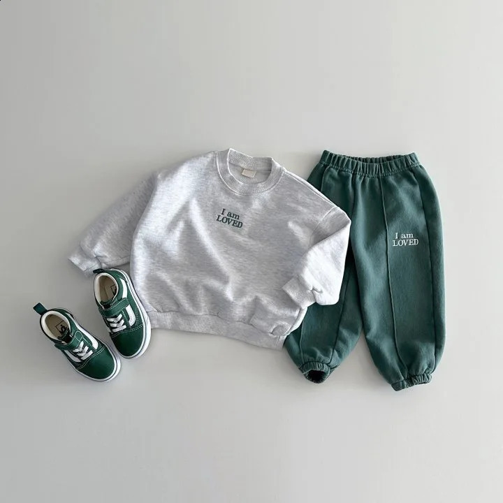 2PCS Korea Solid Color Baby Children's Embroidered Hoodie Set of Two Long Sleeve Simple Polyester Cotton Casual 0-5Y 260916