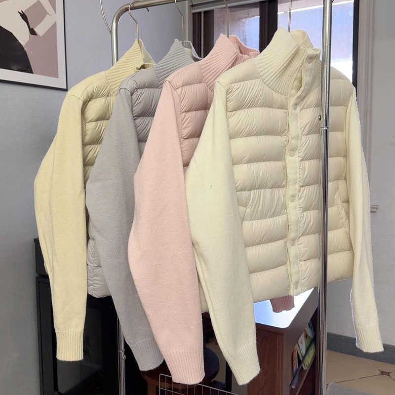Sleeve Long New Patchwork Knit Cotton Jacket Women Elegant Button Stand Collar Short Parkas Versatile Warm Cotton-Padded Coat H260917