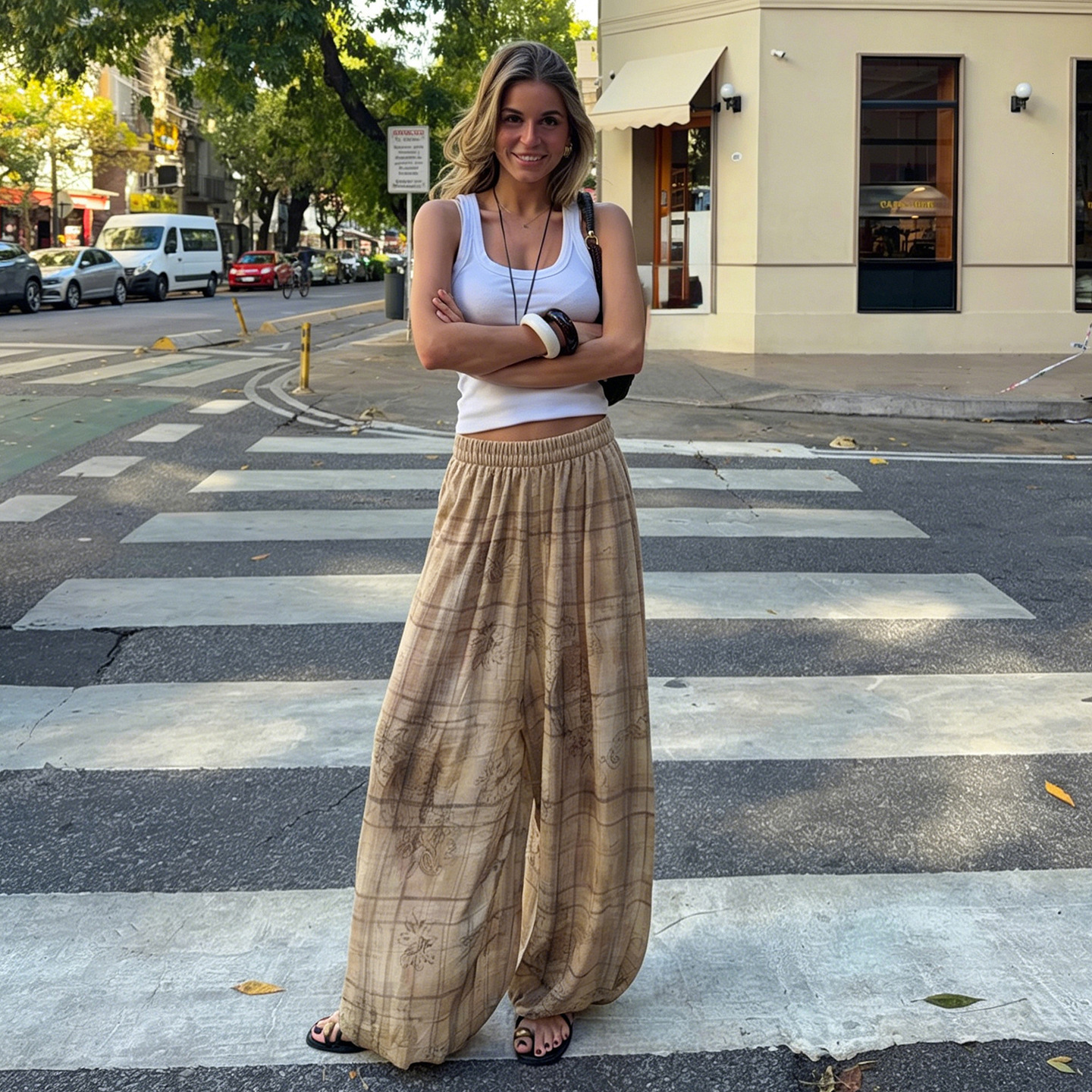 New foreign trade style: American retro street-style abstract paisley print straight-leg pants, offering a relaxed and high-street fashion casual lo