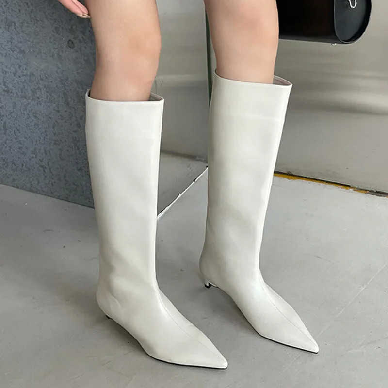 Toe Women High Boots Pointed Leather fashion Sexy Heels Shoes Woman 2024 Trend New Snow Boots Low Heels Elegant Goth Mujer Botas D260917