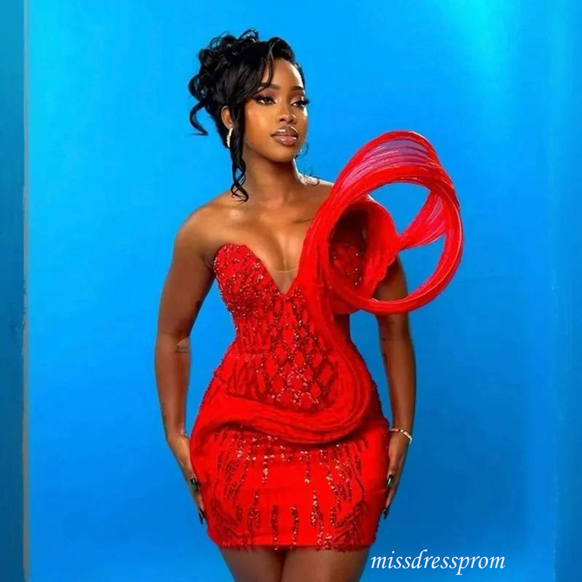 Red Sparkly Cocktail Dress Sheath Above Knee Sweetheart African Girls Sexy Birthday Party Prom Evening Gowns Graduation Wear Customized 917