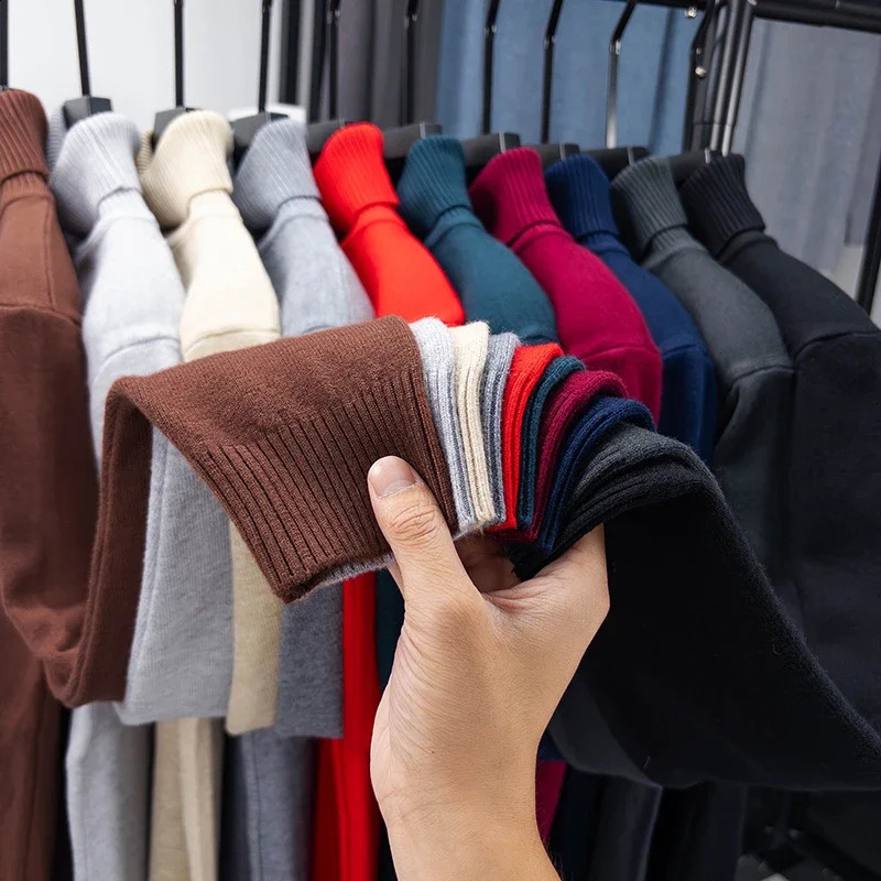 Autumn Mens High Quality Knitted Turtleneck Sweater Slim Fit Long Sleeve Anti-pilling Pullover Solid Color Trend Men Streetwea 260917