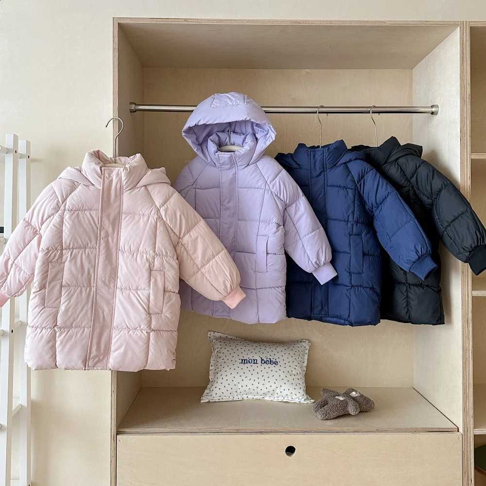 Down 2025 New Fashion Long Jacket for Baby Boy Girls Winter Solid Color Thicken Warm Hooded Coat 3-8 Years Kids Cotton Outerwear J260917