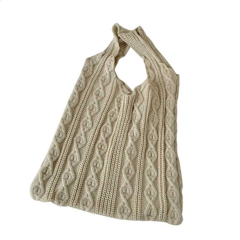 Knitted Braid Crochet Tote Bags Hollow Pattern Solid Color Women's Shoulder Bags Simple Design Ladies Shopping Bags Top Handle H260916