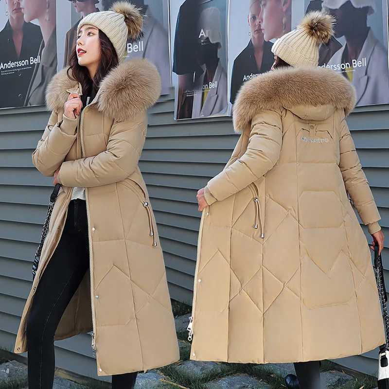 Women Maxi Lenth Parkas Coats Hooded Jacket Oversize Solid Zipper Fur Collar Long Sleeves Loose Thick Casual 2025 Autumn Winter H260917