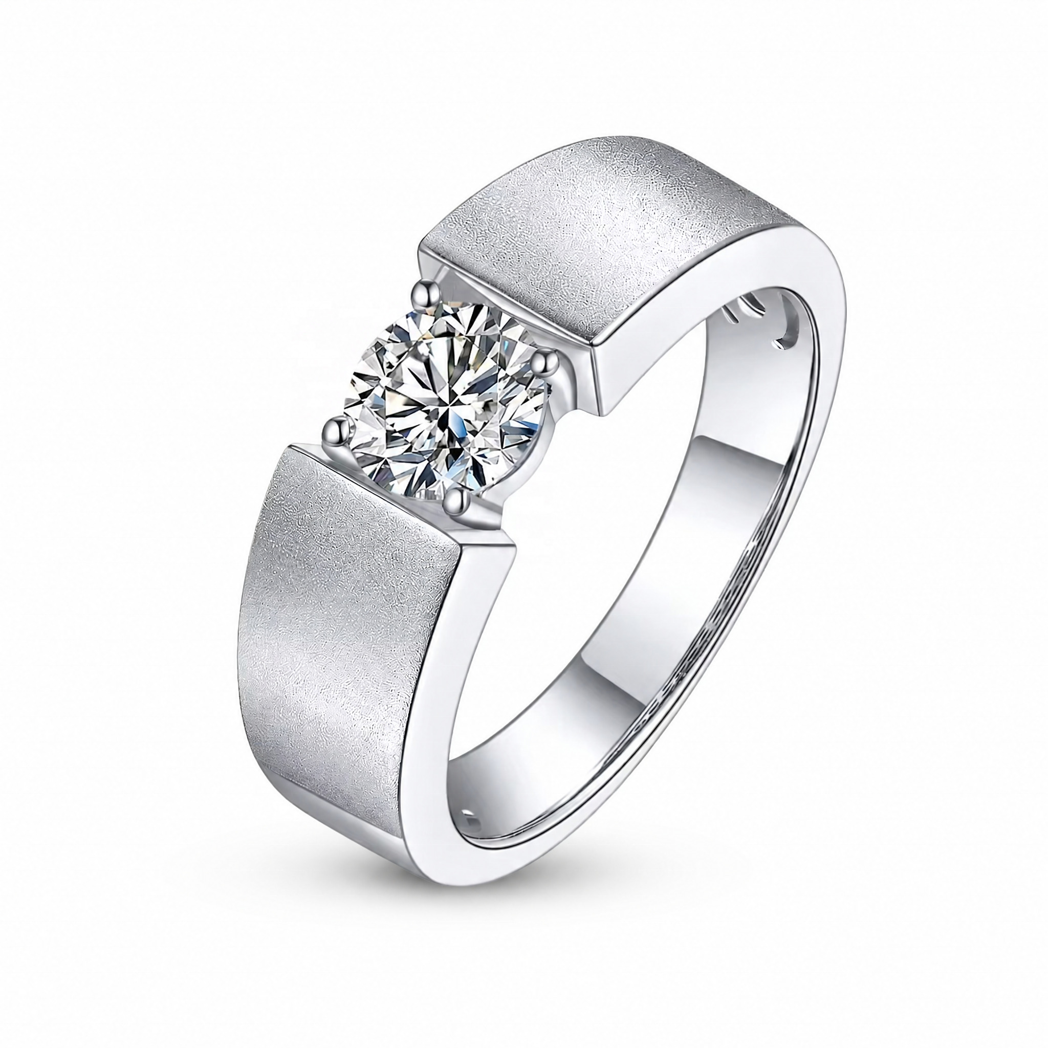 High Quality Non-Fading 925 Sterling Silver Gold Plated Moissanite Engagement Ring, Certified Classic Style