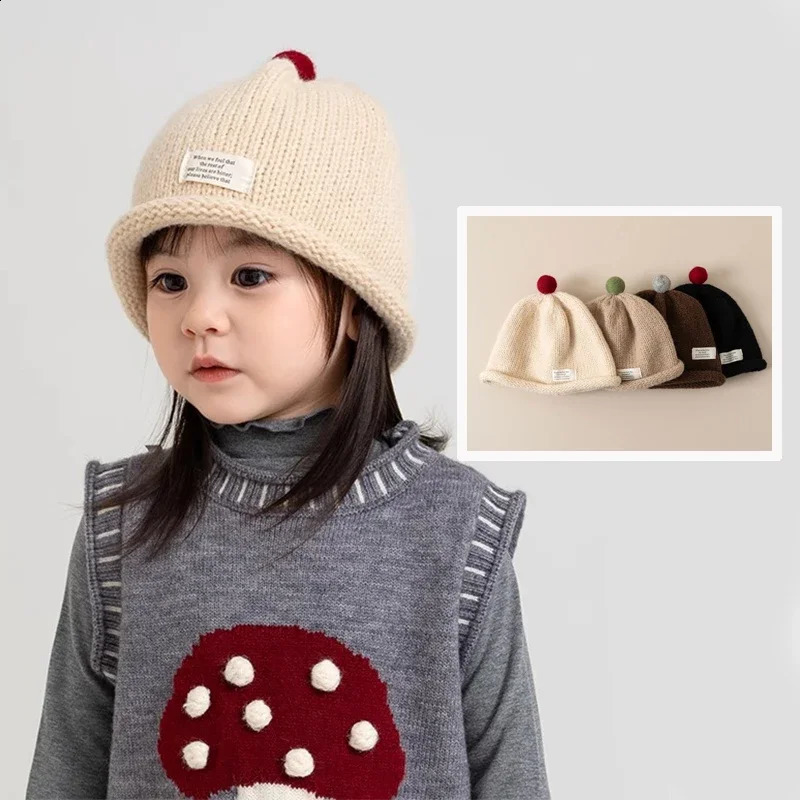 Winter Baby Knit Melon Hats Cute Pompom Boy Girl Woolen Warm Beanies Caps Solid Color Kids Windproof Skullcaps 260916