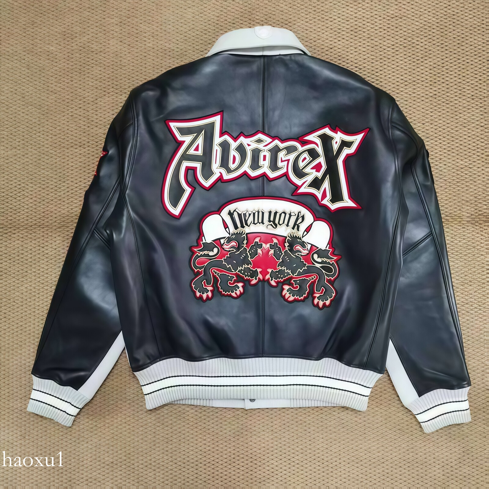designer Avirex two-tone goth leather jacket New Arrival Men's Color-Block European with Embroidery Casual Genuine Leather Jacket top