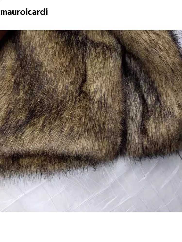 Warm Mauroicardi Thick Winter Short Hairy Shaggy Faux Raccoon Fur Coat Men Long Sleeve Fluffy Jacket 2023W260915