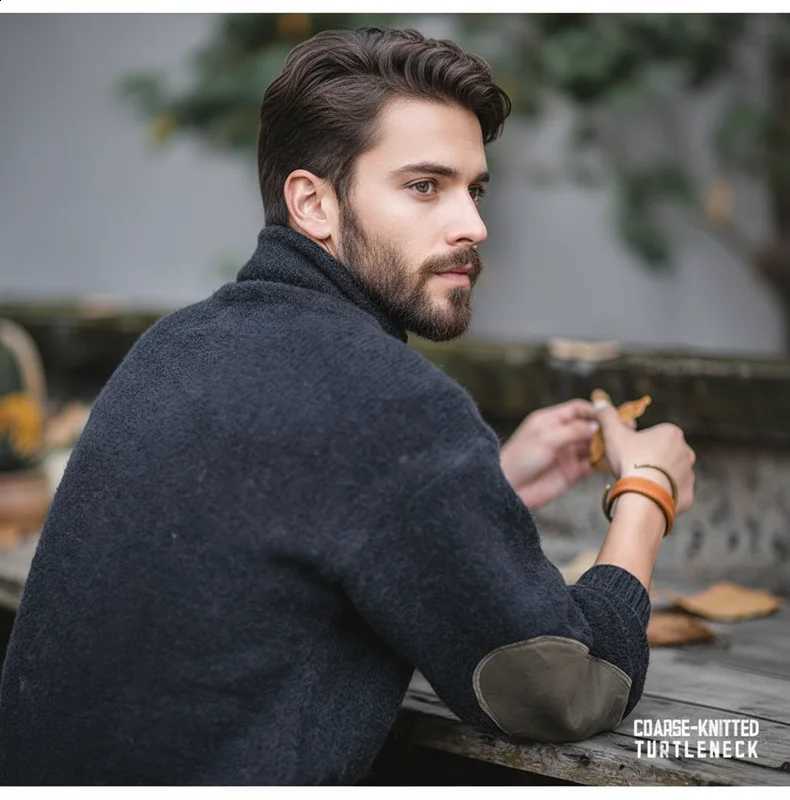 Thickened Maden Sweater Retro Color-Blocked Warm High Neck Knitwear for Men's Autumn and Winter Knit Base Layer Pullover TopsW260915