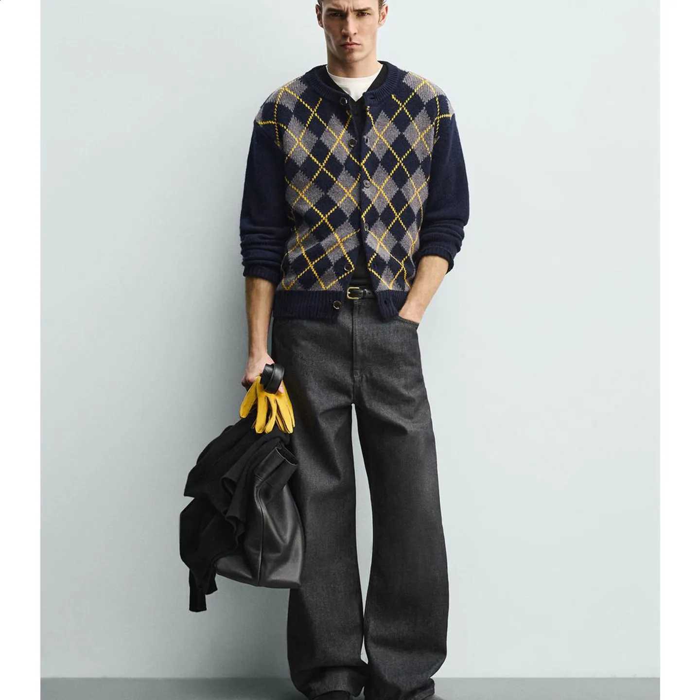 Fit Spring New Men's Slim Straight Knitted Cardigan Long SLeeve Pattern Casual Wear Polyester Fiber round Neck Top J260916