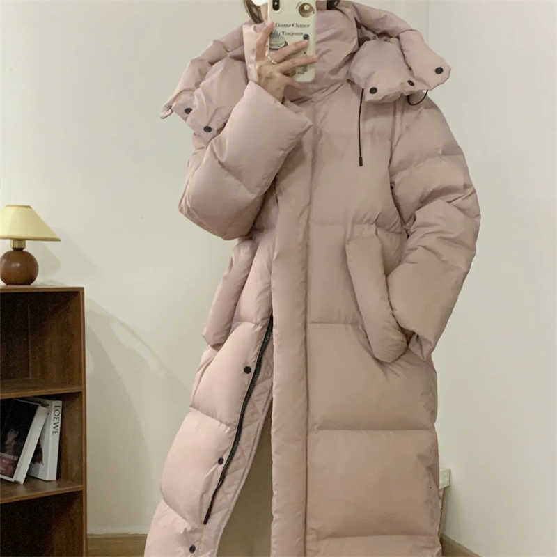 Thermal Winter Women Solid Streetwear Coat New Midi Parkas Loose Hoodies Long Sleeve Oversize Young Style All-match Down Jacket H260917