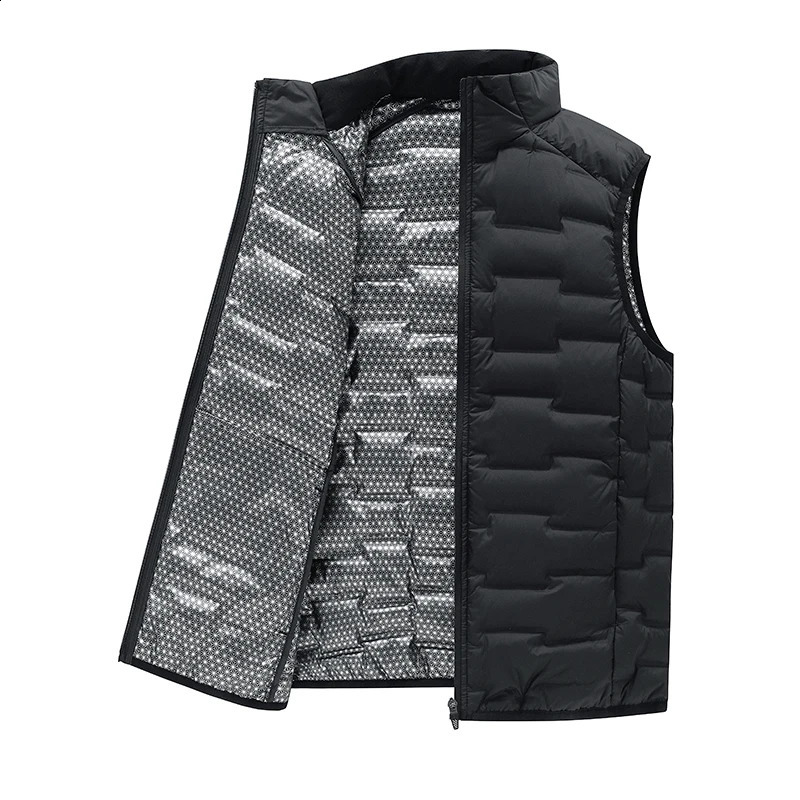 Graphene Down Vests Men Stand Collar Warm Pleated Winter Vests Classic Solid Windproof Sleeveless Waistcoats 260916