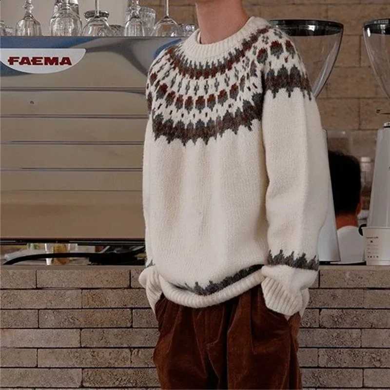 Isle Spring Men's Jacquard Fair Sweater Vintage Loose Printed Crewneck Knit Pullovers Korean Fashion Y2K Streetwear Jumpers J260916