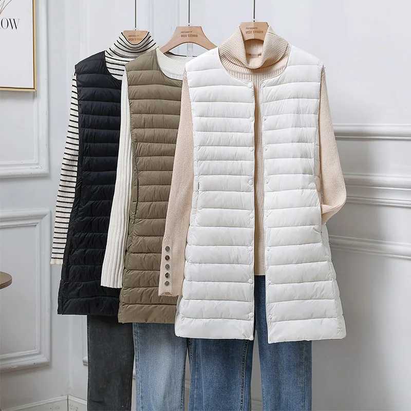 Lightweight down Vest Women's Mid-Length round Ne Autumn Winter New Sle Removable Inner Vest Adjustable V-Ne Reverse Se... H260917
