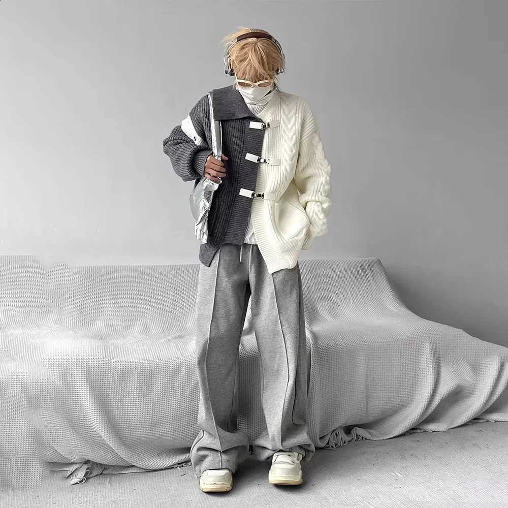 Splicing Y2k Sweater Button Men Knitted Jacket Niche Streetwear Soft Knitwear Autumn Personality Youthful Casual Mens ClothingW260915