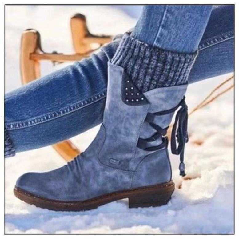 Women Winter Mid-Calf Boots Winter Shoes Ladies fa1 Snow Boots Shoes Thigh High Suede Warm Botas D260917
