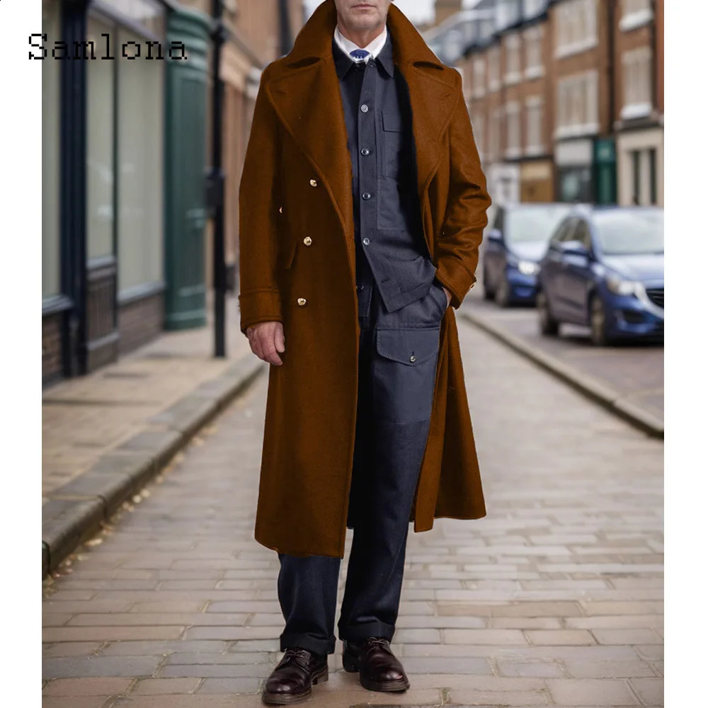 2025 European Fashion Wool Blend Jacket Men Long Trench Coats Lepal Collar Stand Pockets Basic Tops Plus Size Mens Outerwear 260916