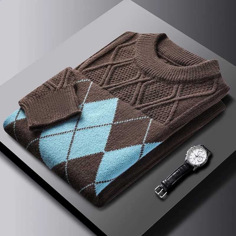 checkered jacquard knitted men's Personality sweater luxurious brand comfort warm new fashion color blocked round neck pullover J260916