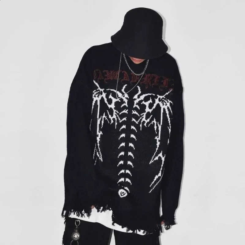 High Street Dark Sweater Gothic Letter Jacquard Oversized Loose Sweater Men Women's Hip-hop American Knitwear Knited Pullover 260917