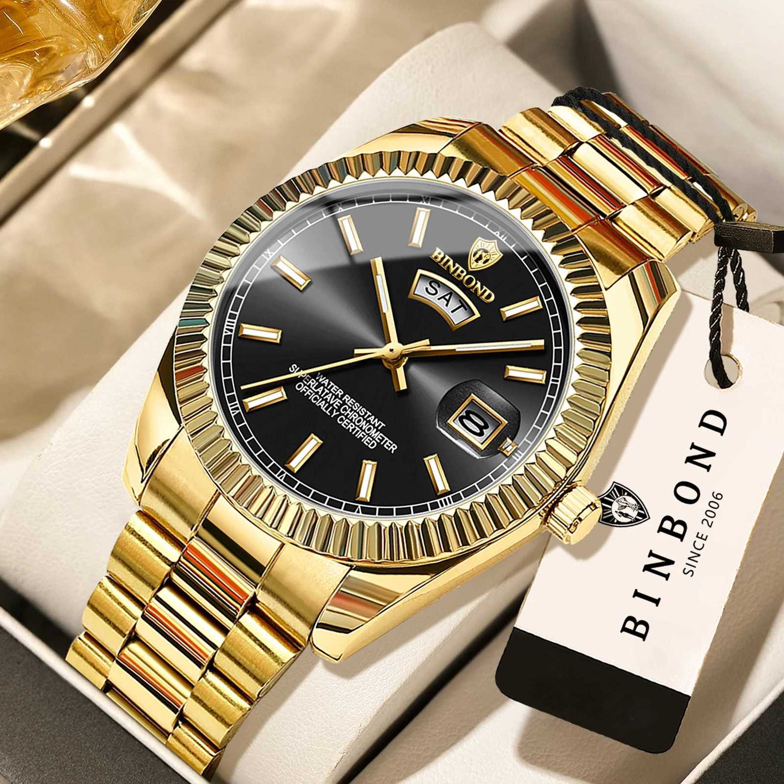 BINBOND Precise Quartz Watches for Men Luxury Luminous Waterproof Auto Date Week Display Men's Watch Durable Casual RelojT260916