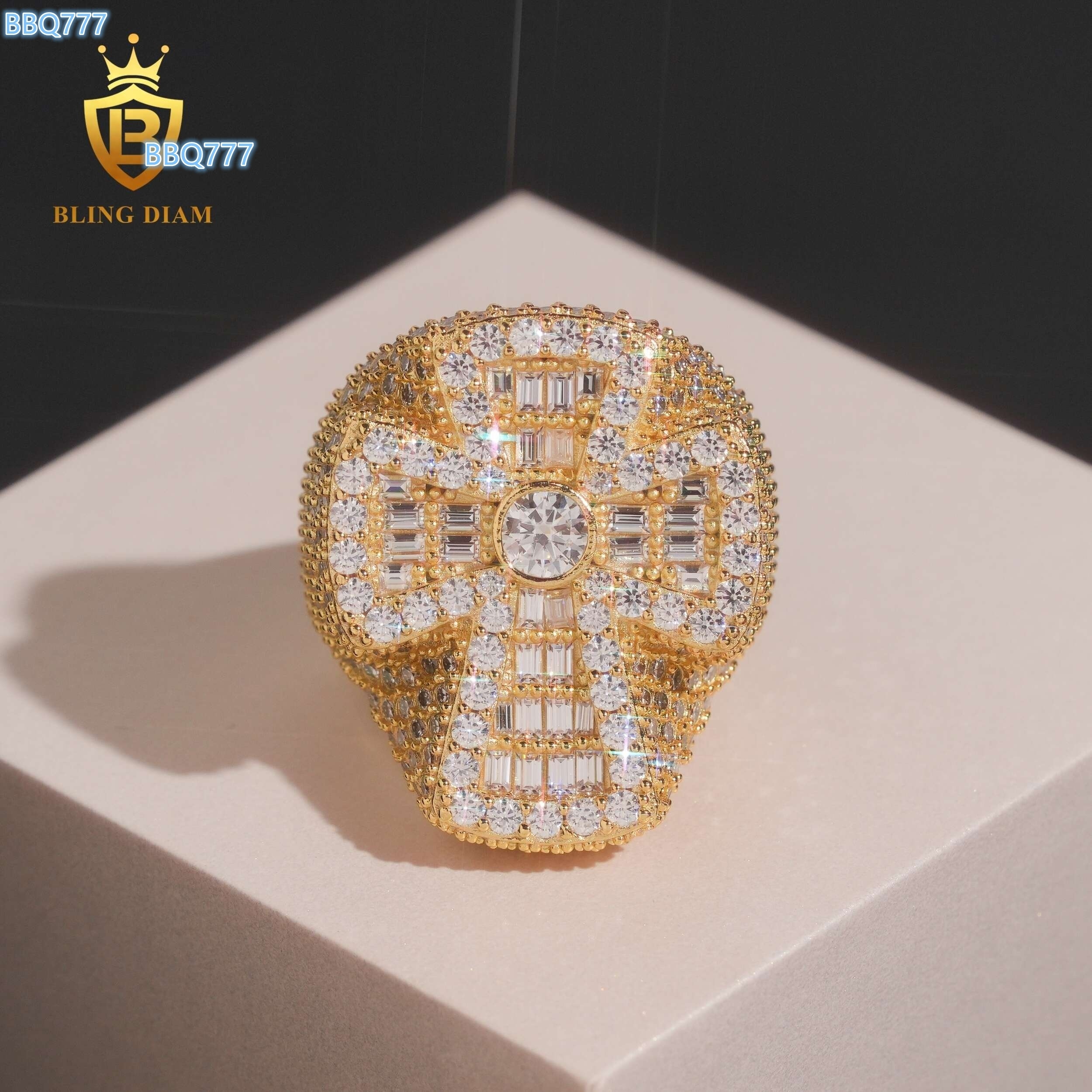 Fashion Ring Hip Hop Iced Out 925 Sterling Silver Fine Jewelry Moissanite Rings Iced Out Cross Ring for Men