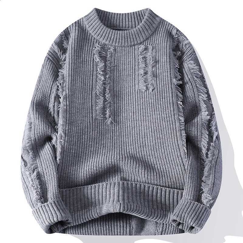 Breaking Hole 2025 Trend New Knitted Sweater Autumn Winter High Street Hip-hop Men's Clothing Warm Base TopW260915