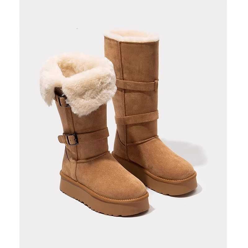 High End Women Boot 2025autumn New Gray Women High Boots Platform with Fleece Women's Winter Shoes Furry Warm Women's Snow Boots D260917