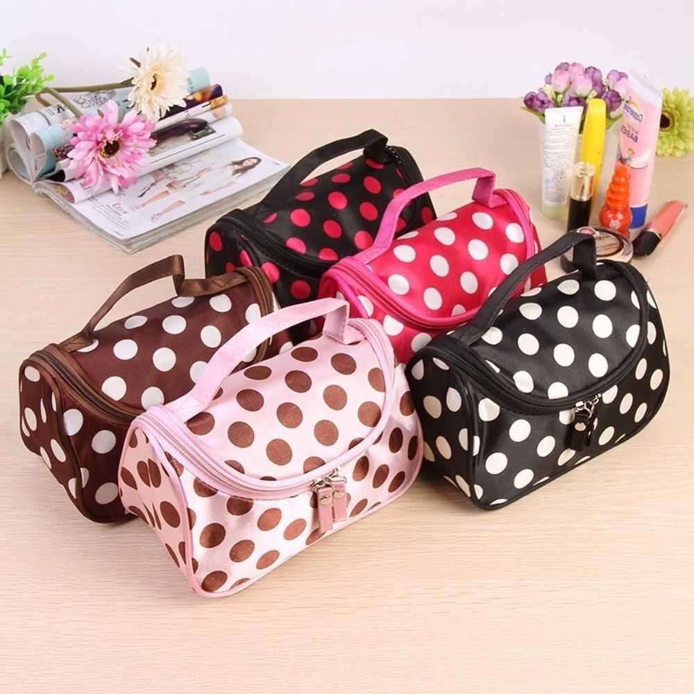 Makeup Bag Portable Polka Dot Pattern Korean Style Travel Toiletry Bag Large Capacity Flip Design Cosmetic Storage BagT260917