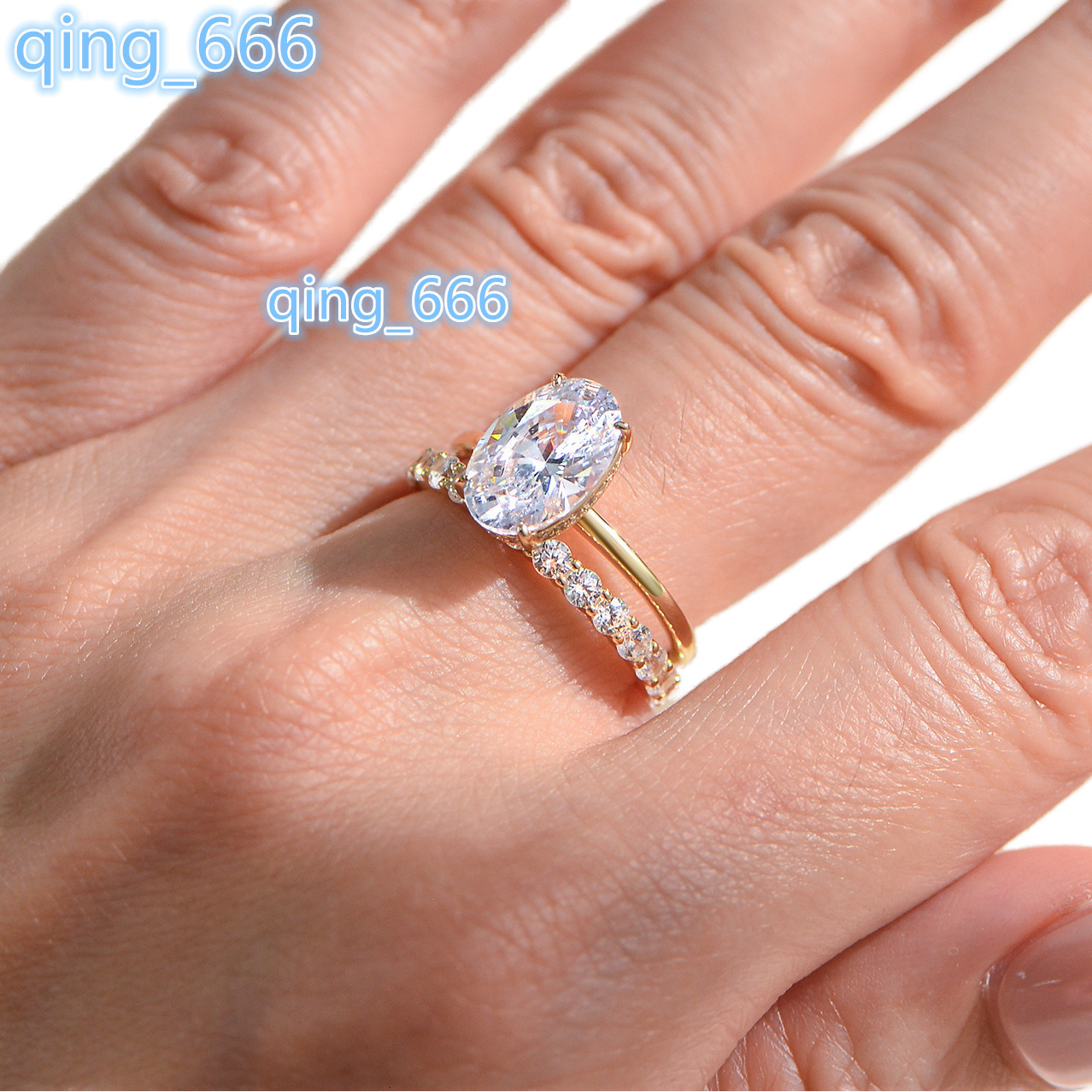 Customizable 18K Gold 925 Sterling Silver Ring Band Set 8A Cubic Zirconia Oval Cut Stackable Design CMA Certified Wedding