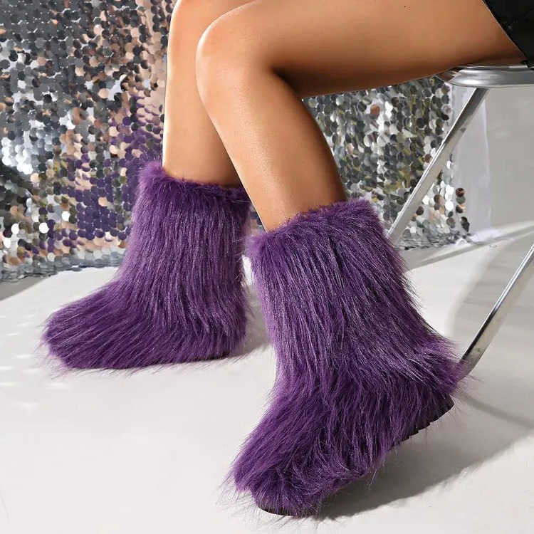 Raccoon New Winter Fur Onepiece Fur Female Snow Boots Fur Shoes Outdoor Mid Leg Boots D260917
