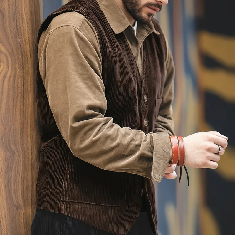 Maden Vintage Corduroy Vests Casual French Workwear Hunting Field Waistcoat Cords Outdoor Coats Men's Clothing for Spring Fall 260916