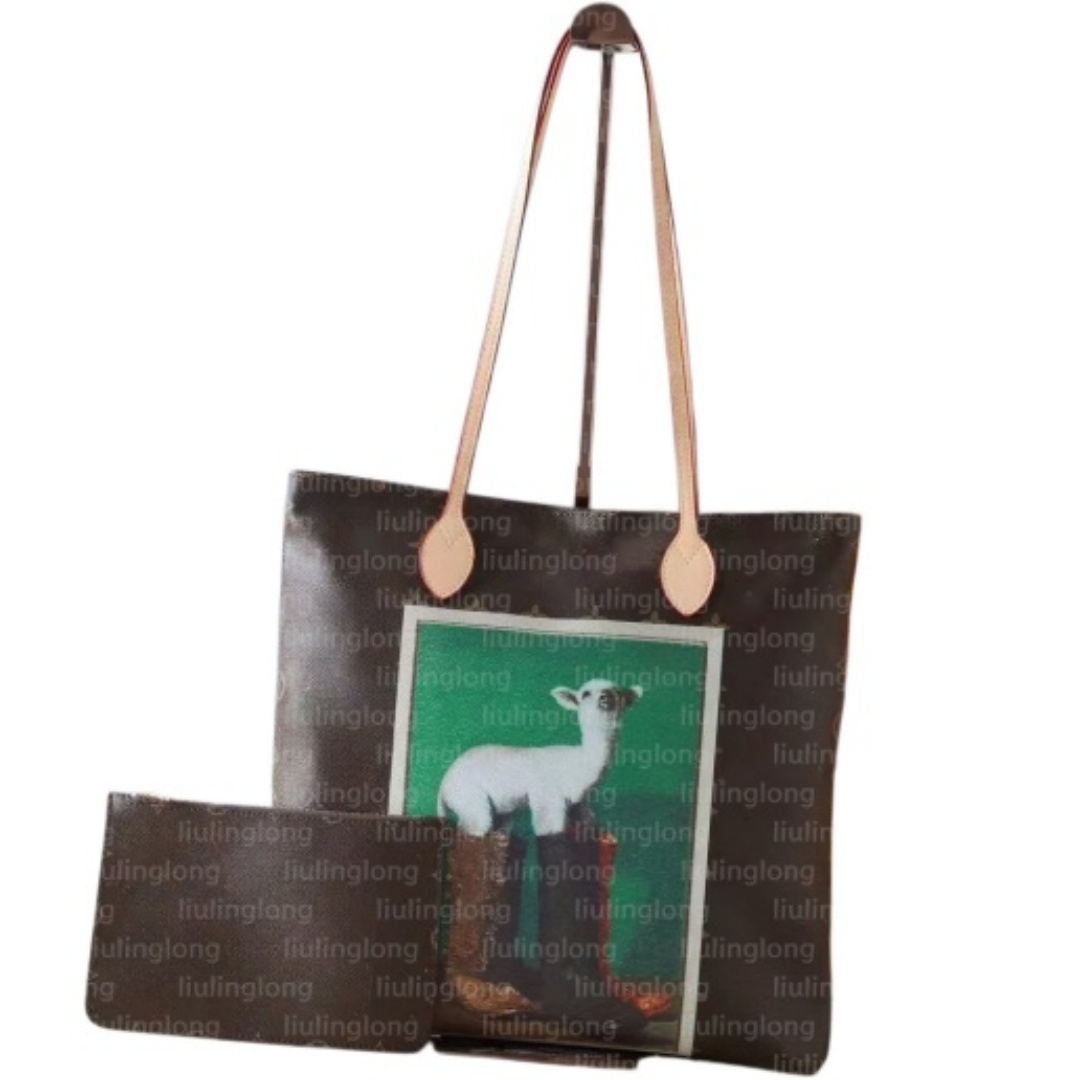 designer Carry It tote bag luxury Monogram coated canvas shoulder bag women collaboration sheep print shopper handbag matching zipper pouch travel s