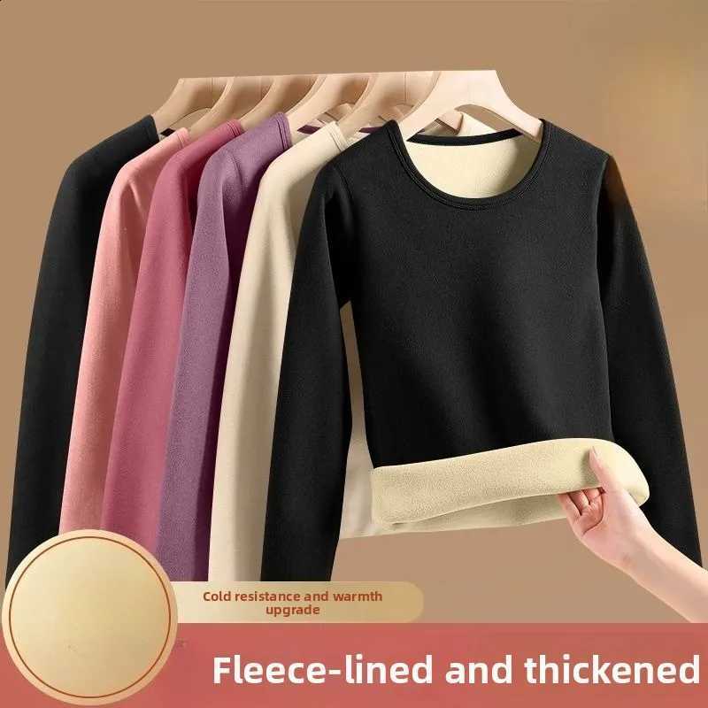 Women's Autumn Winter Round Neck with Velvet Lining Sweater Thickened Wear Thermal Clothes Long-sleeved T-shirt Bottoming Shirt H260916