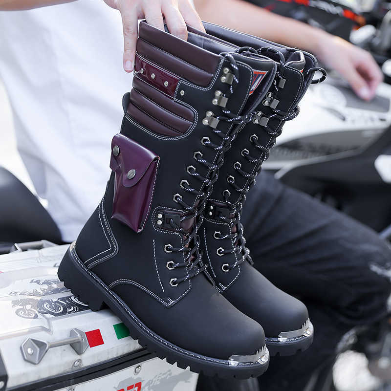 Men High Top Boots with PU Round Toe and Low Heel Comfortable Personalized Western Knight Bo D260917