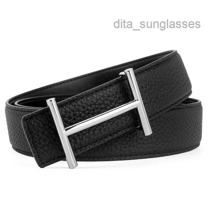 Width 3.4cm Genuine Leather Business Belt Cowboy Waistband Men Fashion Litchi Stria Buckle Beltswith Letter HWomen Mens Belt H260718
