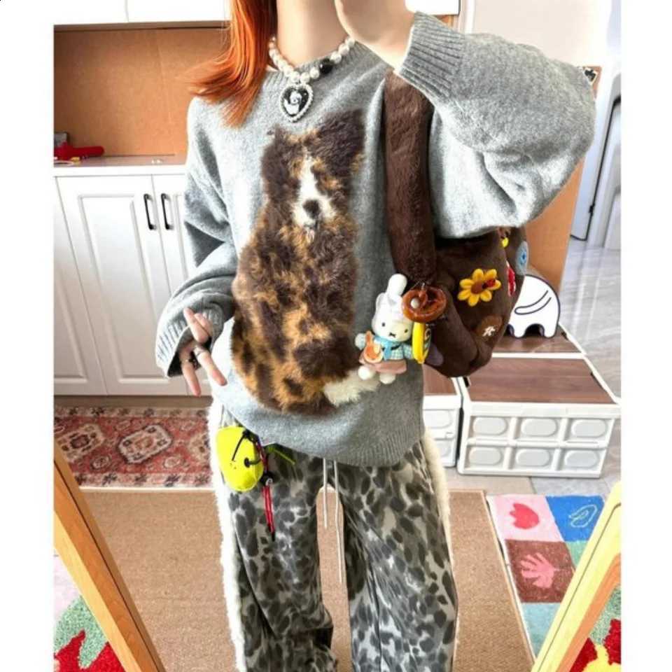 winter Autumn thick and lazy style loose cartoon plush dog sweater women's pullover knitted sweater top J260916
