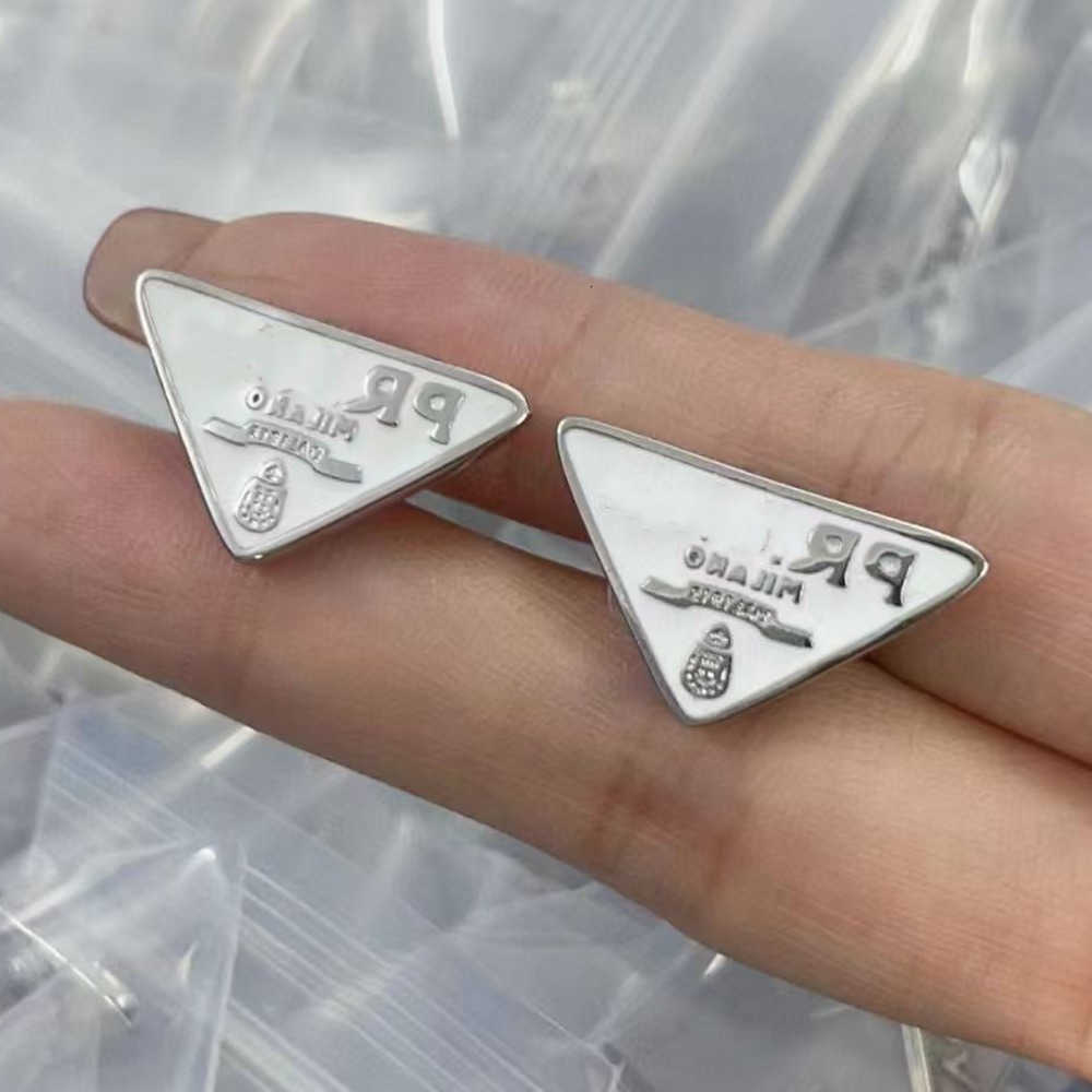 As Stud Original 18K white gold Tri-angle blk white stud women men letter engrave silver earrings 316L stainless steel girls boy wedding 0804 S26091