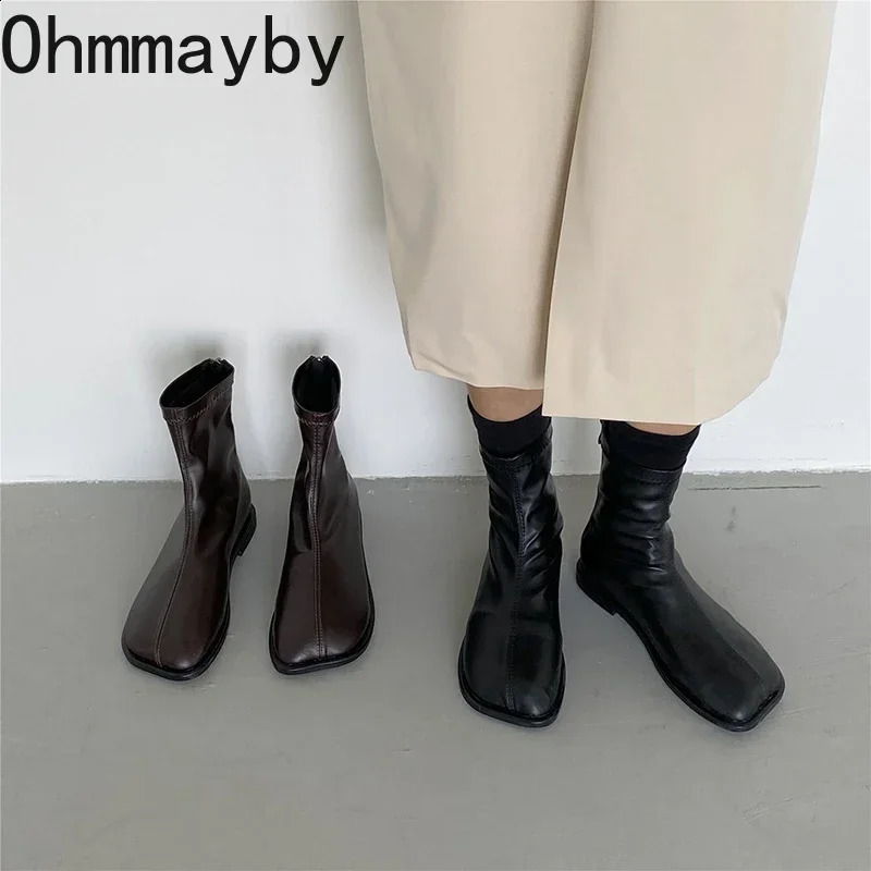 Autumn Women Slim Short Boots Fashion Back Zippers Flats Ankle Booties Comfort Soft Leather Female Shoes 260916