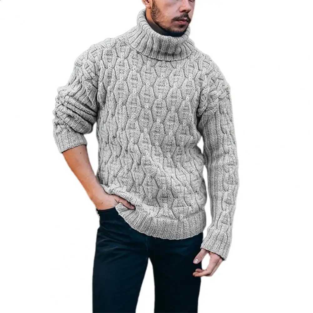 Ribbed Sweater Ribbed Thermal Soft Twisted Thick Woolen Yarn Turtleneck Men's Loose Knit Sweater for Winter J260916